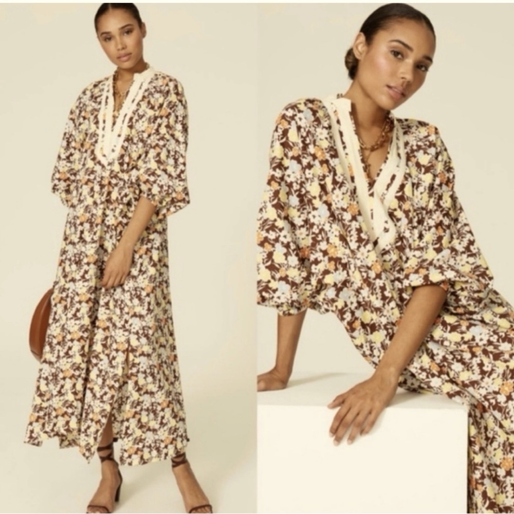 Tory Burch Floral Maxi Dress - Brown and Cream